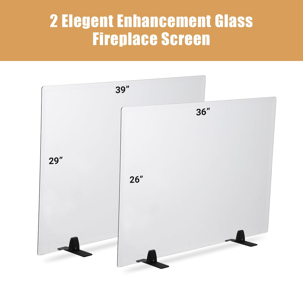 36 Inch Tempered Glass Fireplace Screen with Metal Black Base T383824