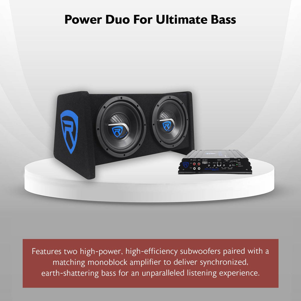 Dual 8" Car Subwoofer Enclosure with Mono Amp & Wiring Kit S699065