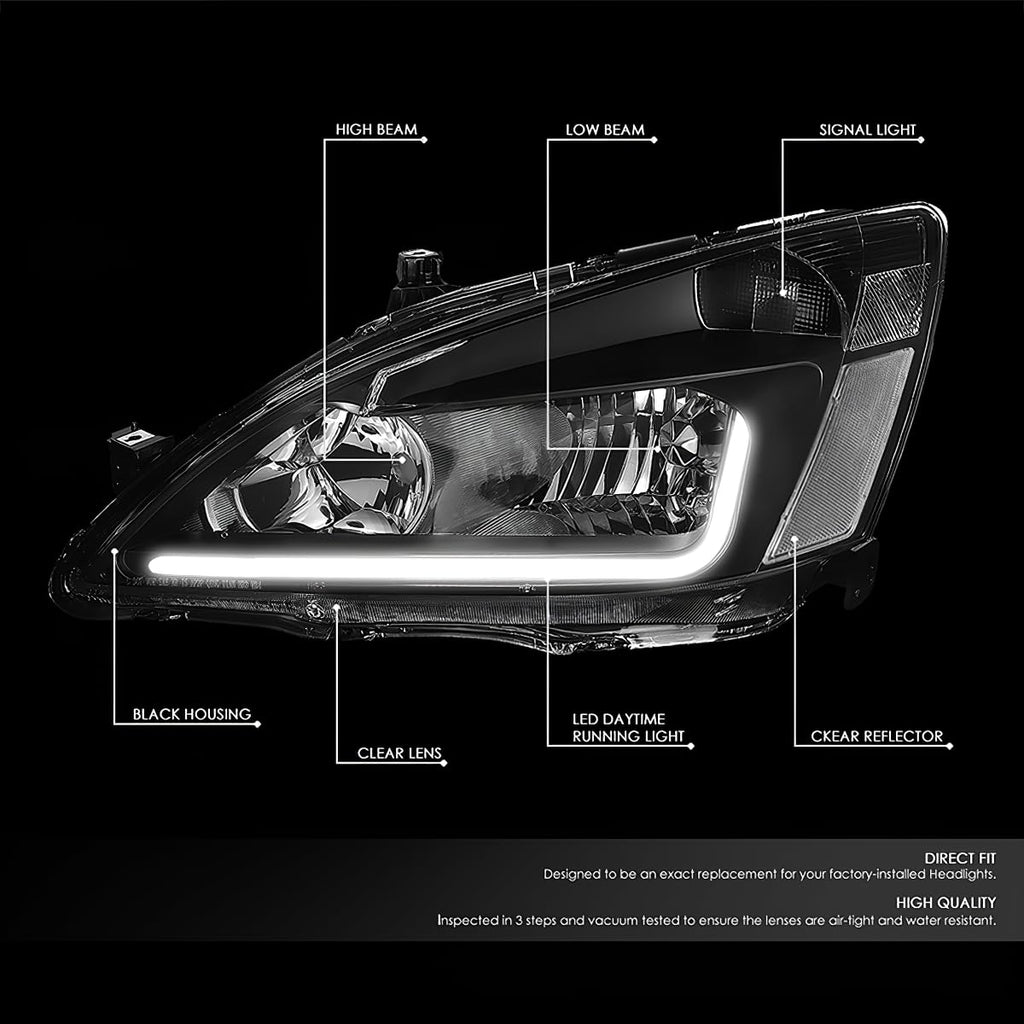 Headlight Assembly Left Right LED DRL Headlamp Set Black Housing Clear Corner F866158