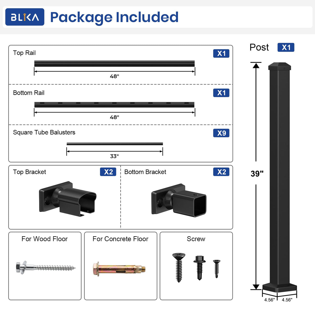 Aluminum Stair Railing Kit with Post, Matte Black N973