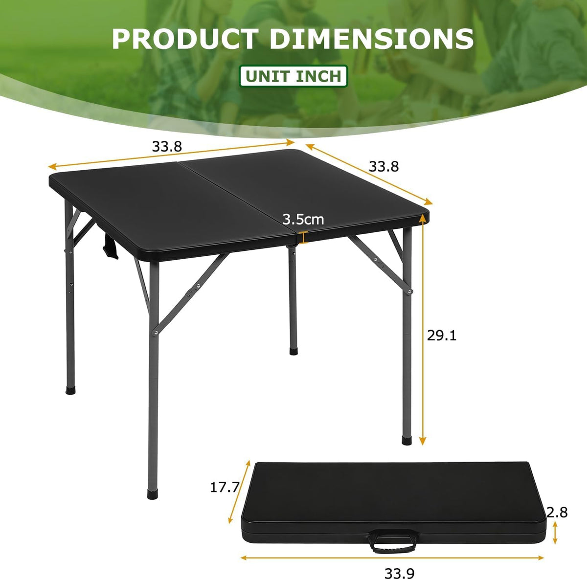 34" Square Folding Table, Black P6022