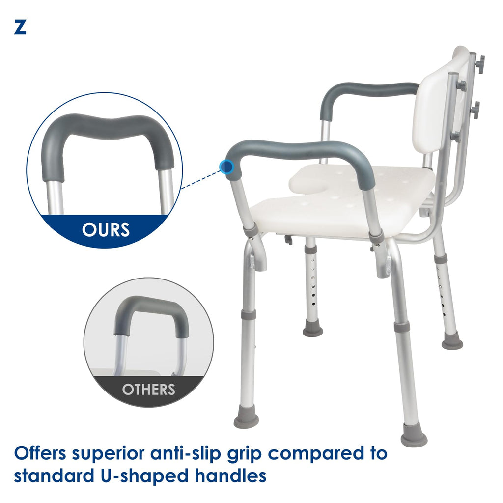 Extra Wide Padded Armrests Shower Chair, 500lbs Capacity, Aluminum M22216