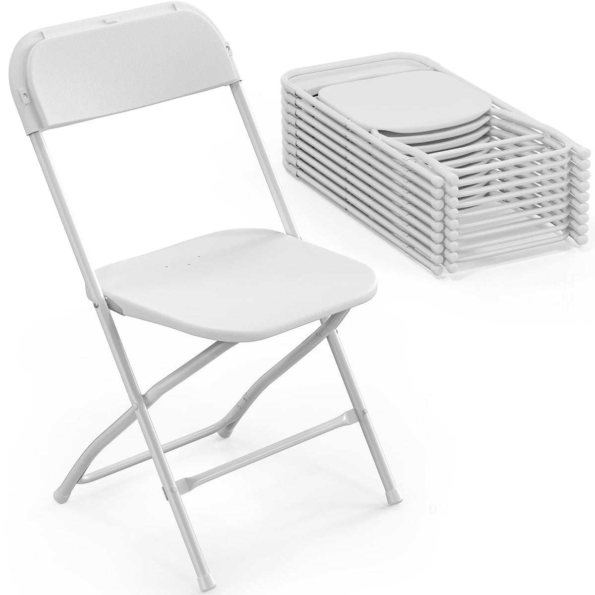 White Plastic Folding Chairs Set of 10 with Metal Frame E495