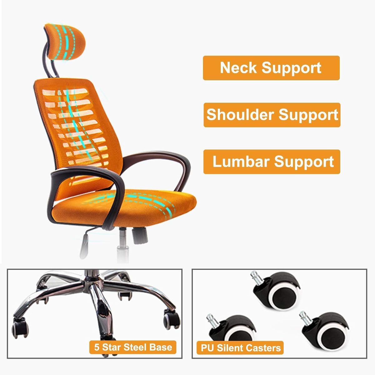 Ergonomic High Back Office Chair with Lumbar Support Orange G608