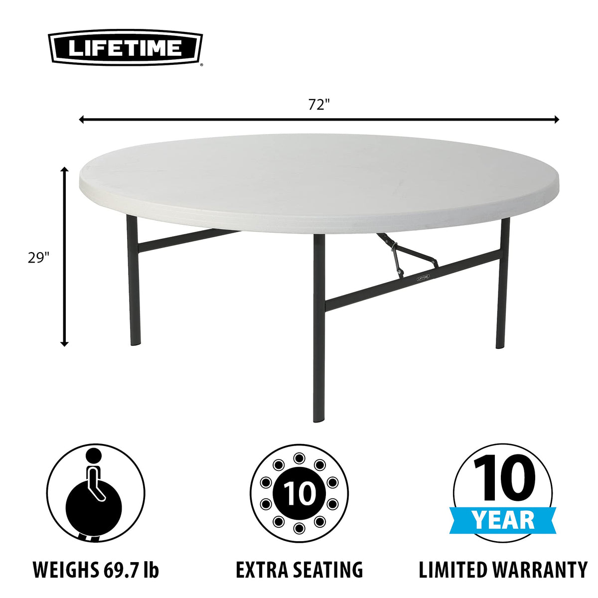 Folding Round Table 6 Foot White Granite Z6349