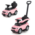 3 in 1 Push Car with Handle, Horn Sound, Underneath Storage, Armrest Guardrail, Foot-to-Floor Ride On Toy (Pink) O7474