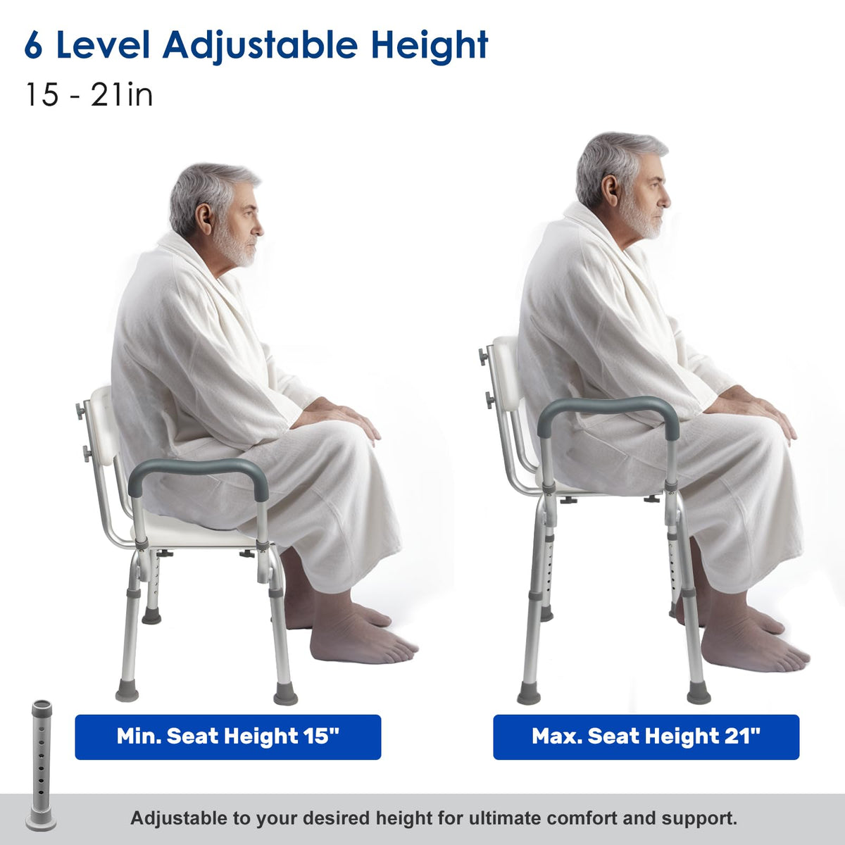 Extra Wide Padded Armrests Shower Chair, 500lbs Capacity, Aluminum M22216