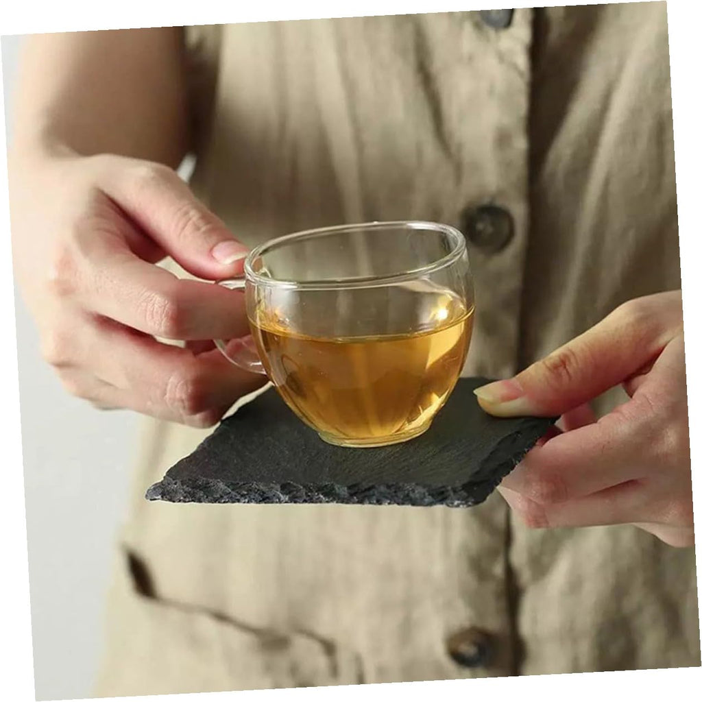 Black 12pcs Natural Stone Cup Coaster Set H3549