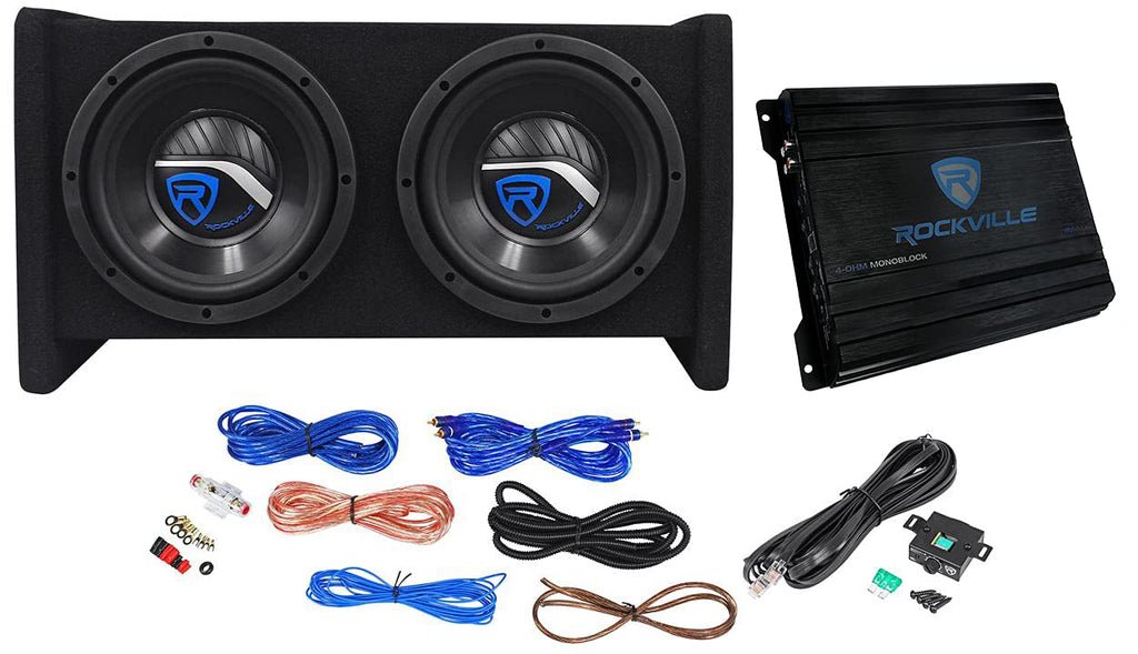Dual 8" Car Subwoofer Enclosure with Mono Amp & Wiring Kit S699065