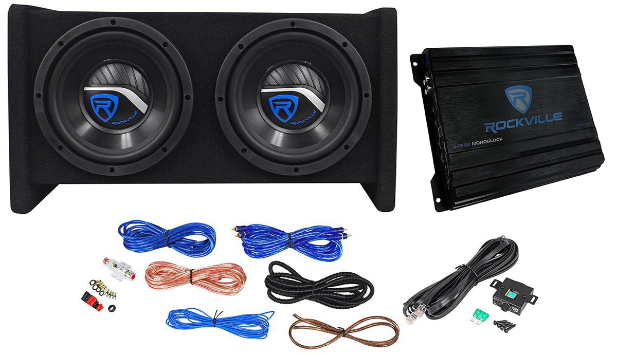 Dual 8" Car Subwoofer Enclosure with Mono Amp & Wiring Kit S699065