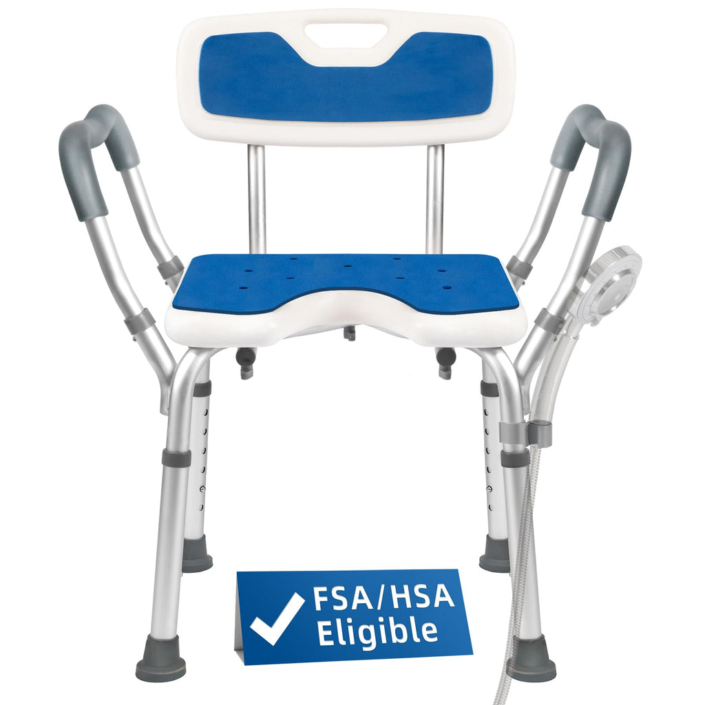 Extra Wide Padded Armrests Shower Chair, 500lbs Capacity, Aluminum M22216