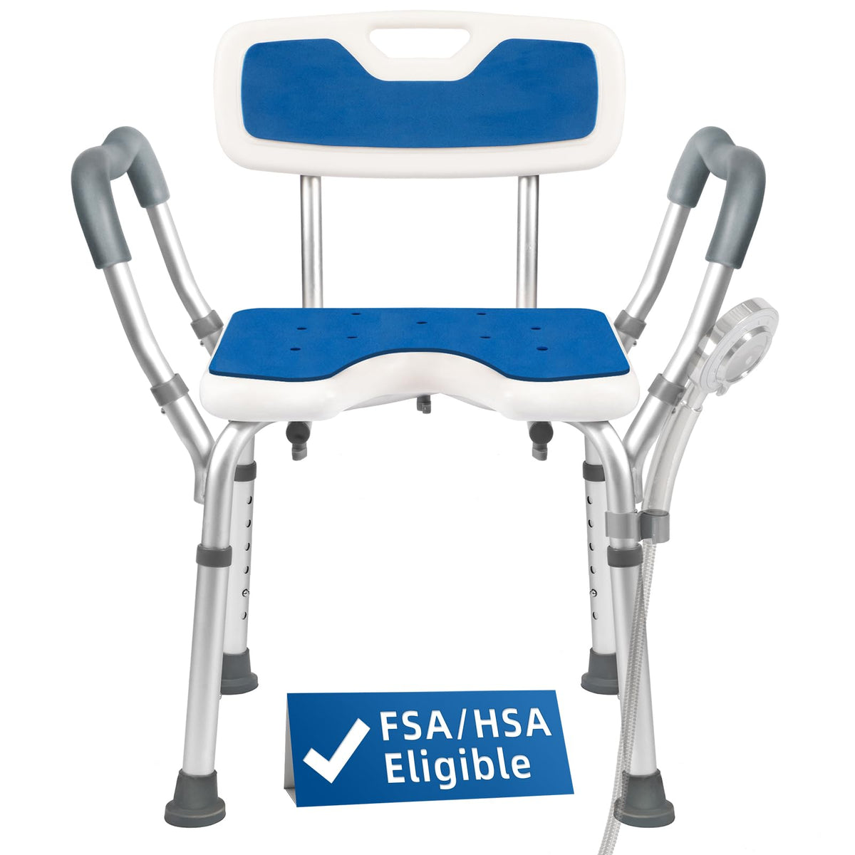 Extra Wide Padded Armrests Shower Chair, 500lbs Capacity, Aluminum M22216