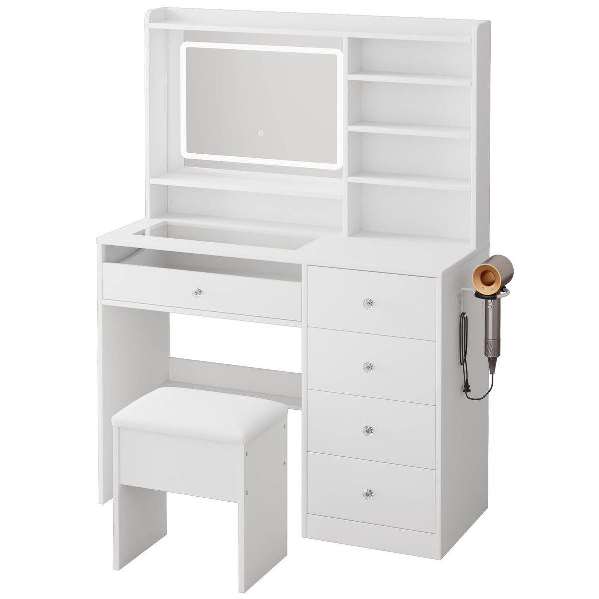 White Vanity Desk Set with Glass Desktop Q4881