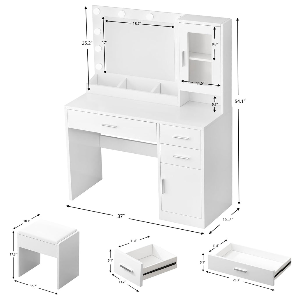 Makeup Vanity Desk Set with LED Lights Mirror Chair D8936