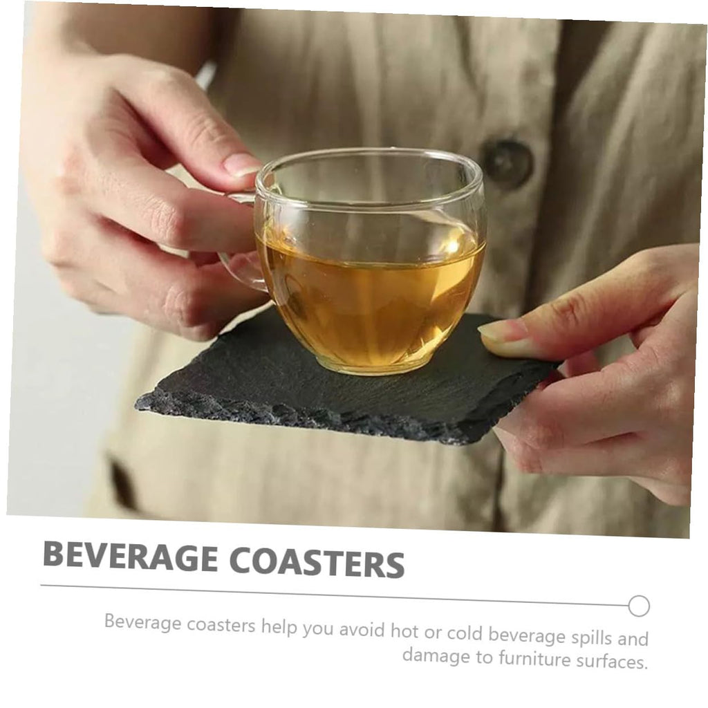 Black 12pcs Natural Stone Cup Coaster Set H3549