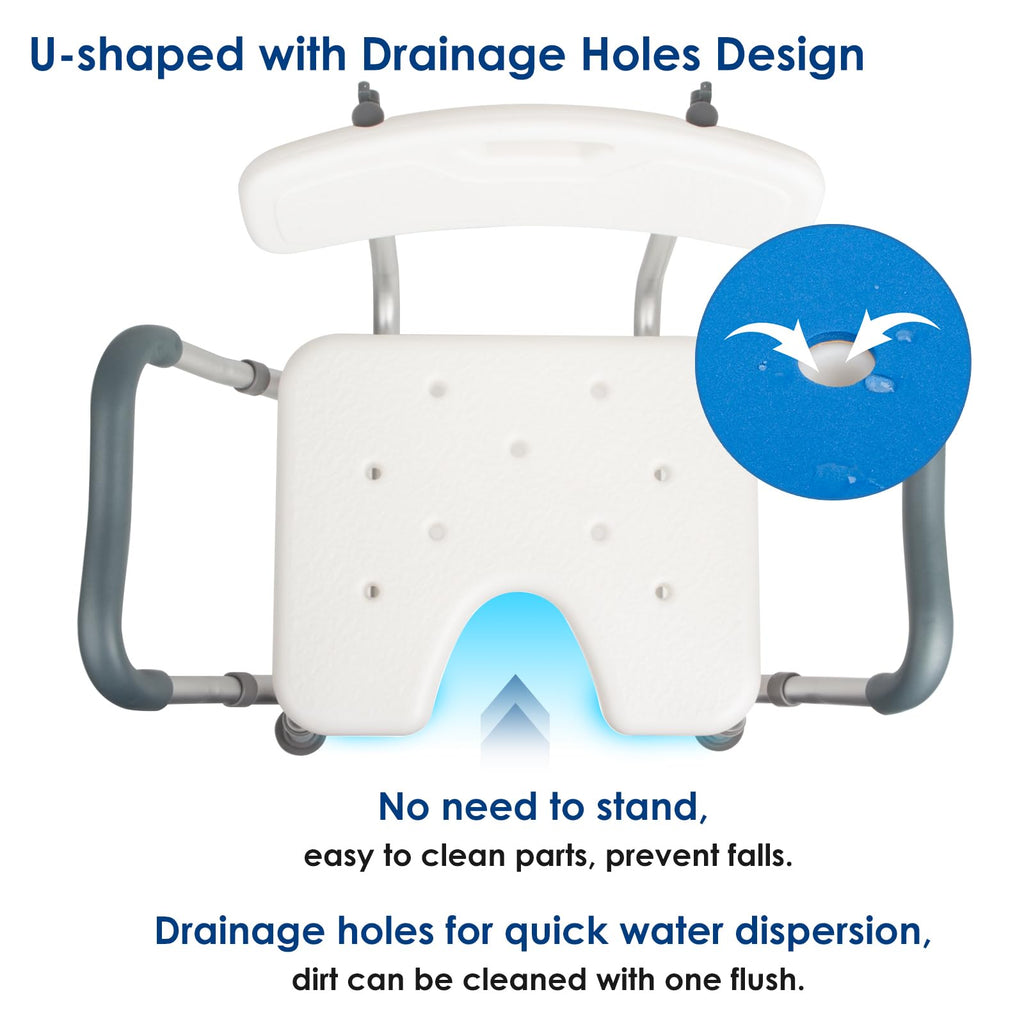 Extra Wide Padded Armrests Shower Chair, 500lbs Capacity, Aluminum M22216