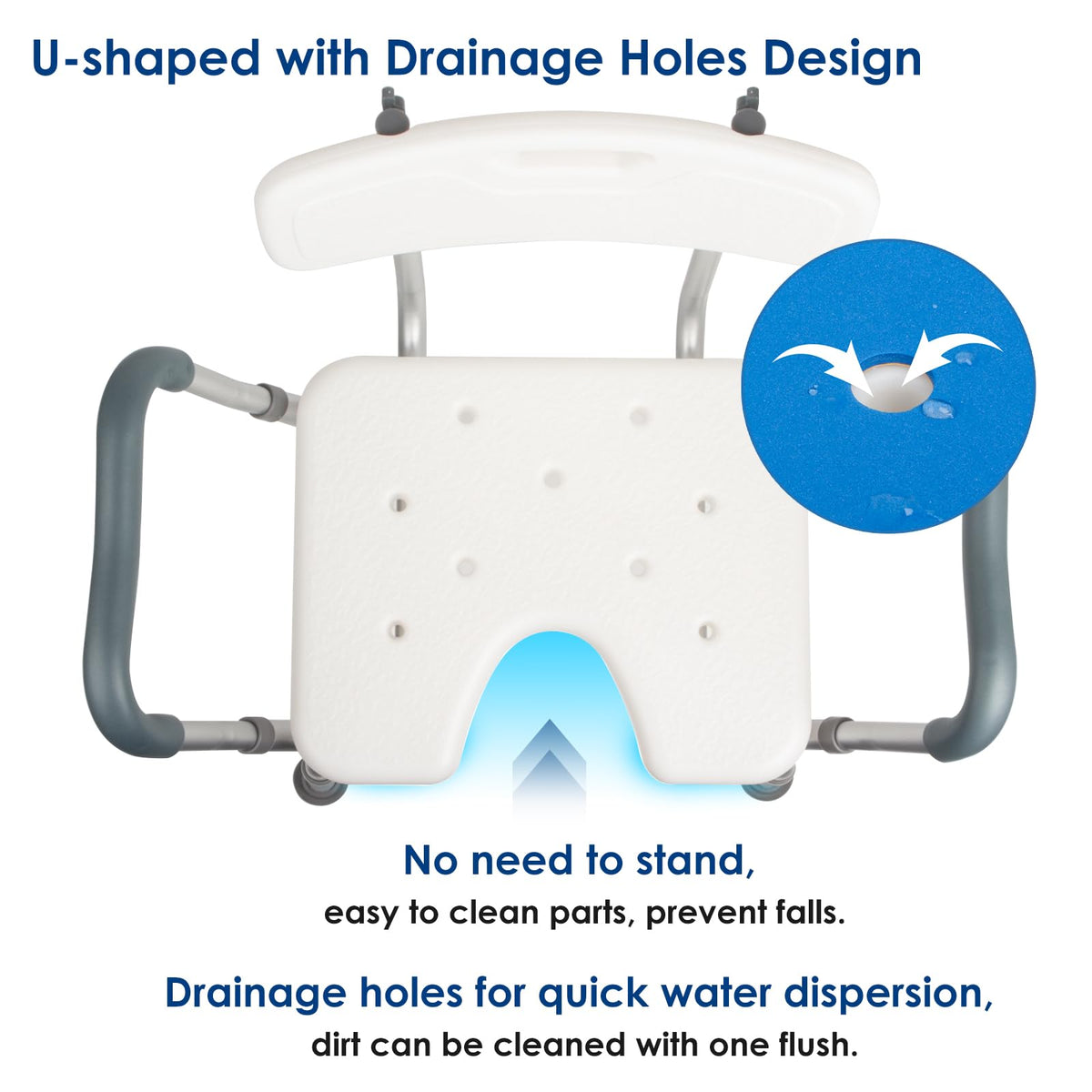 Extra Wide Padded Armrests Shower Chair, 500lbs Capacity, Aluminum M22216