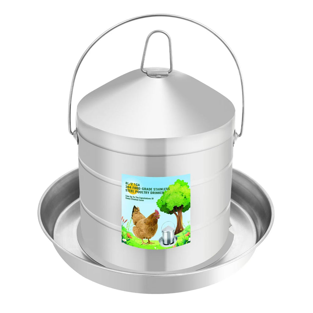 304 Food Grade Stainless Steel Automatic Chicken Waterer 8L/2.1Gal Y172897