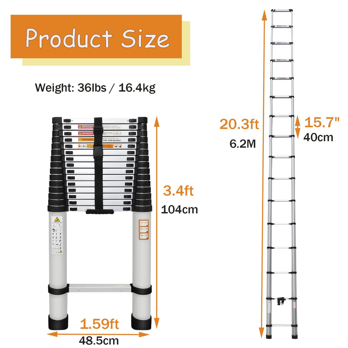 20.3ft Aluminum Telescoping Ladder 330lbs H82175