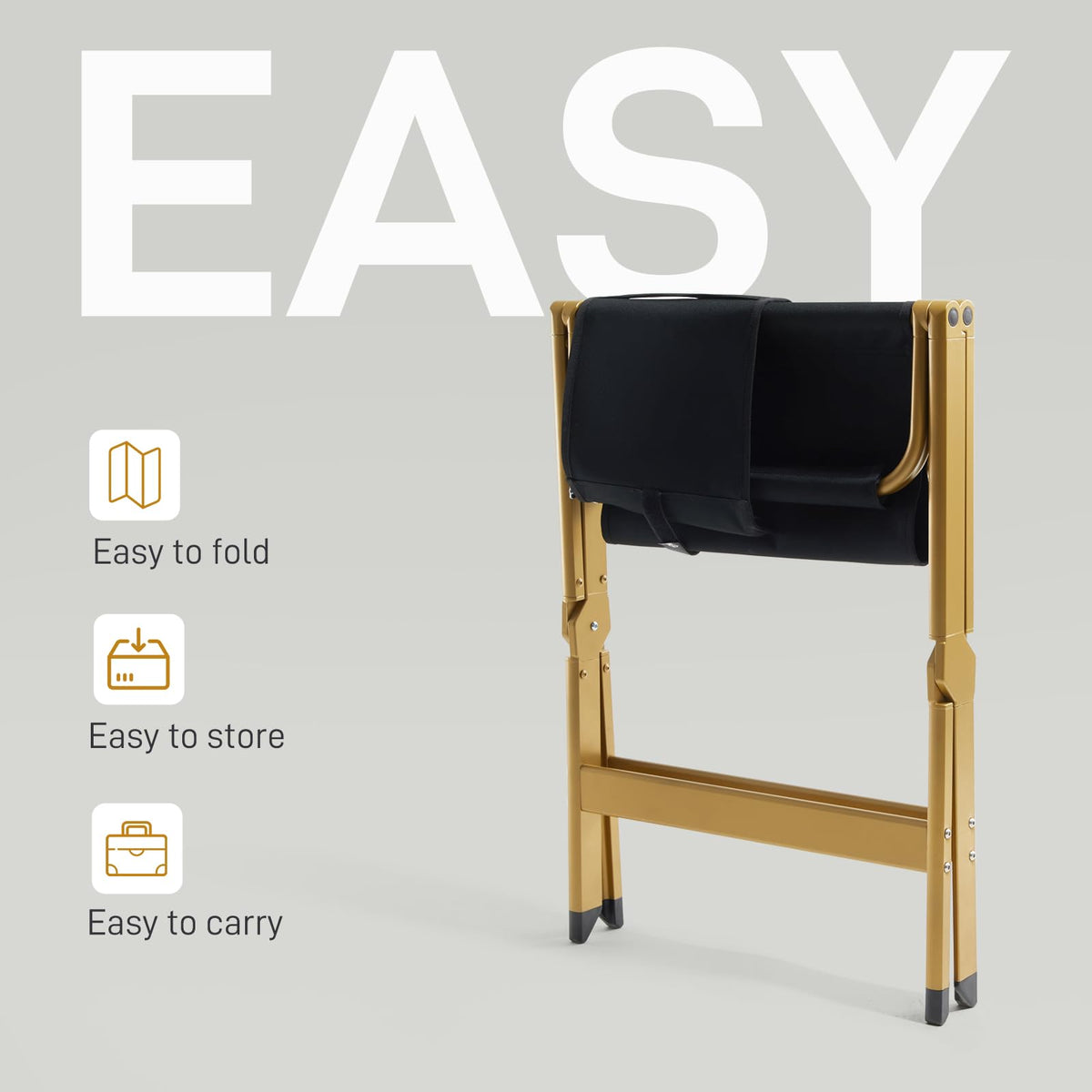 Aluminum Folding Directors Chair 19" Seat Height Black Fabric Golden Frame I6049