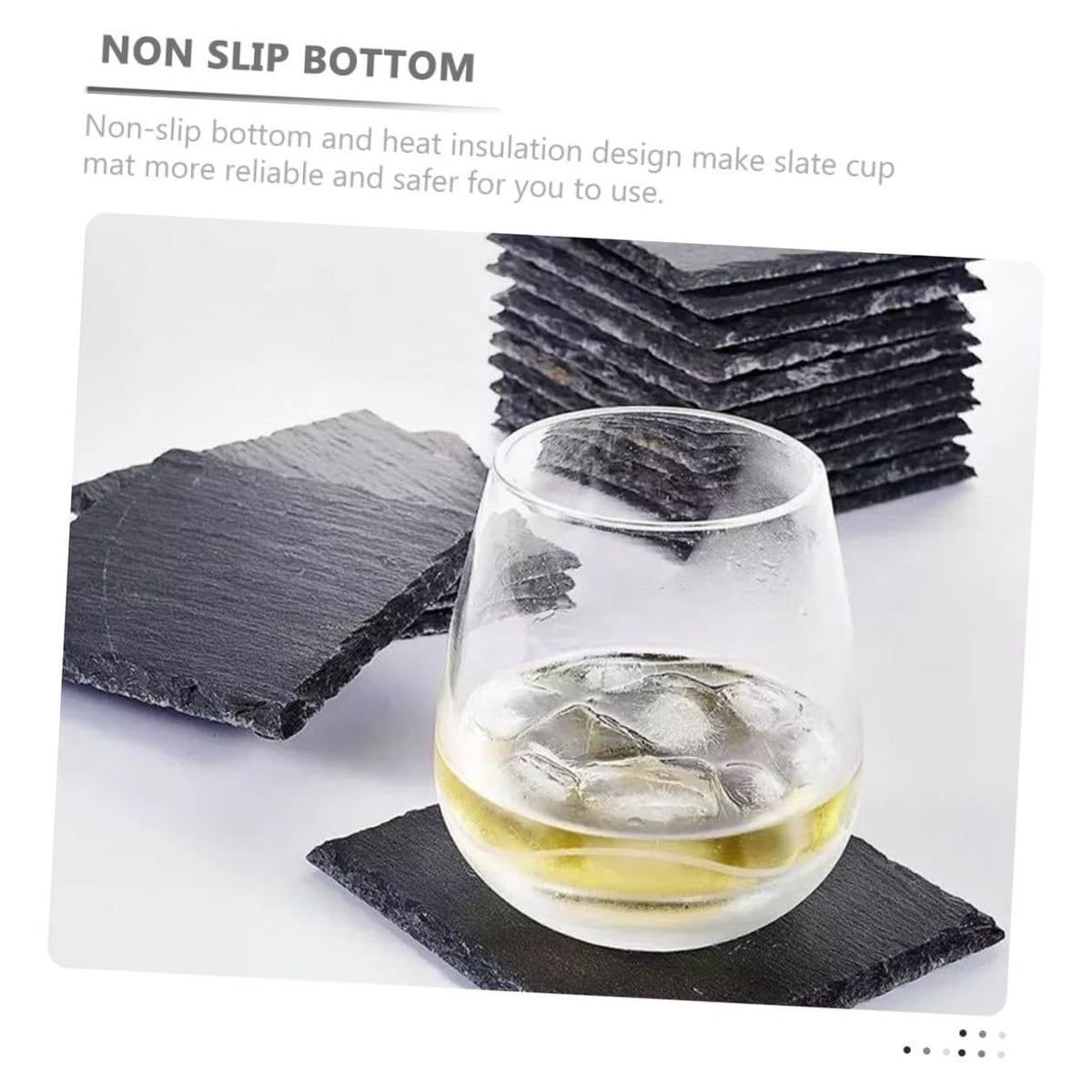 Black 12pcs Natural Stone Cup Coaster Set H3549