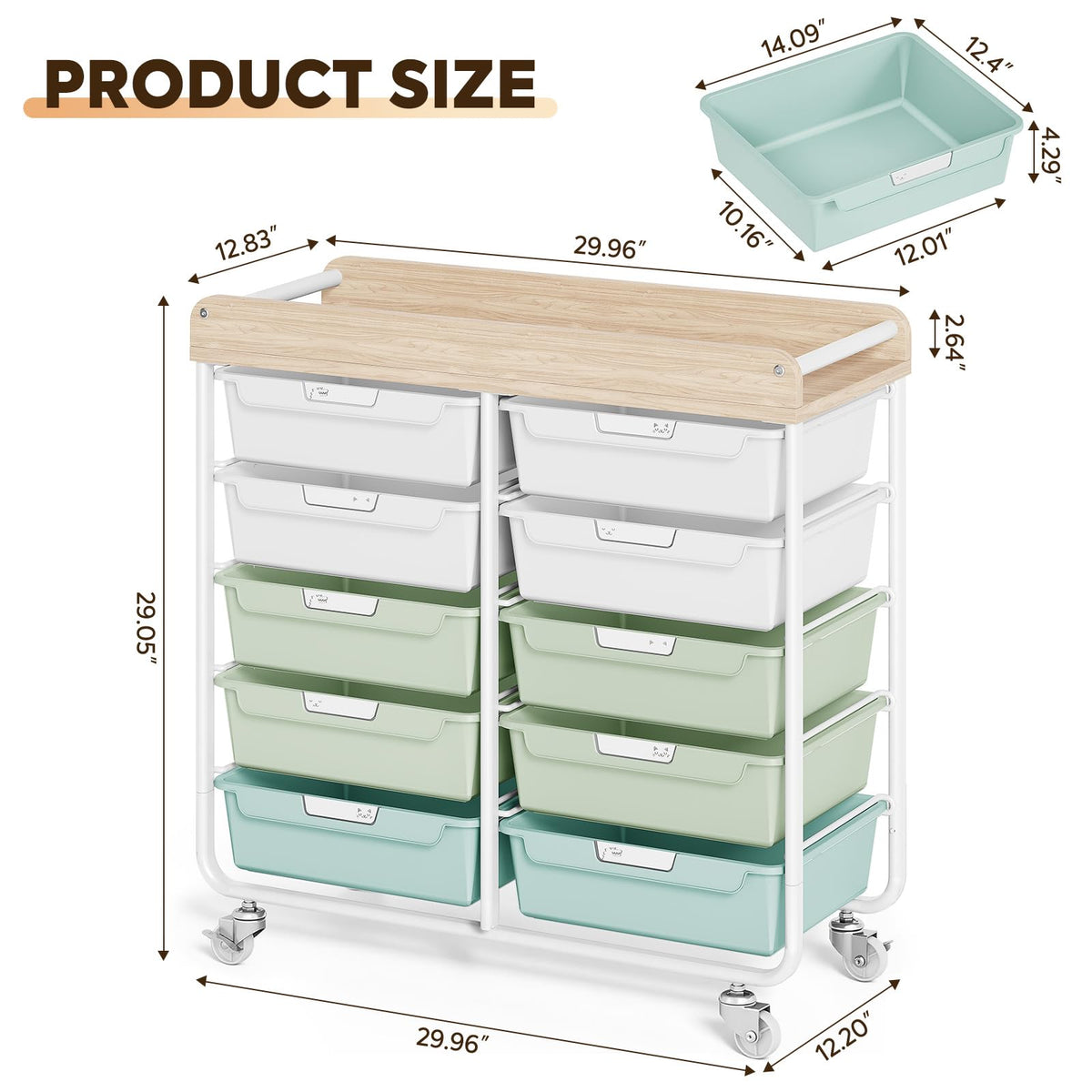 10 Drawer Rolling Cart Green J5281
