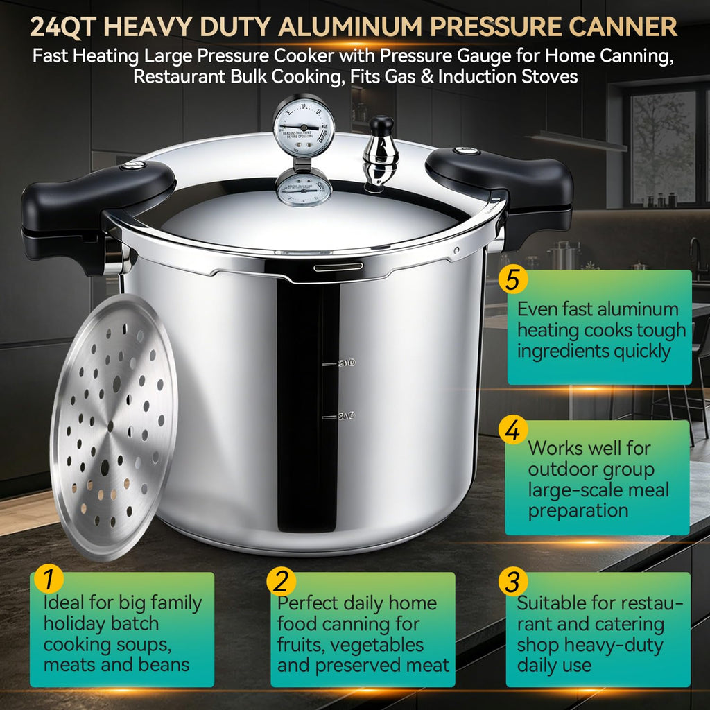 23-24QT Aluminum Pressure Cooker with Pressure Gauge L992