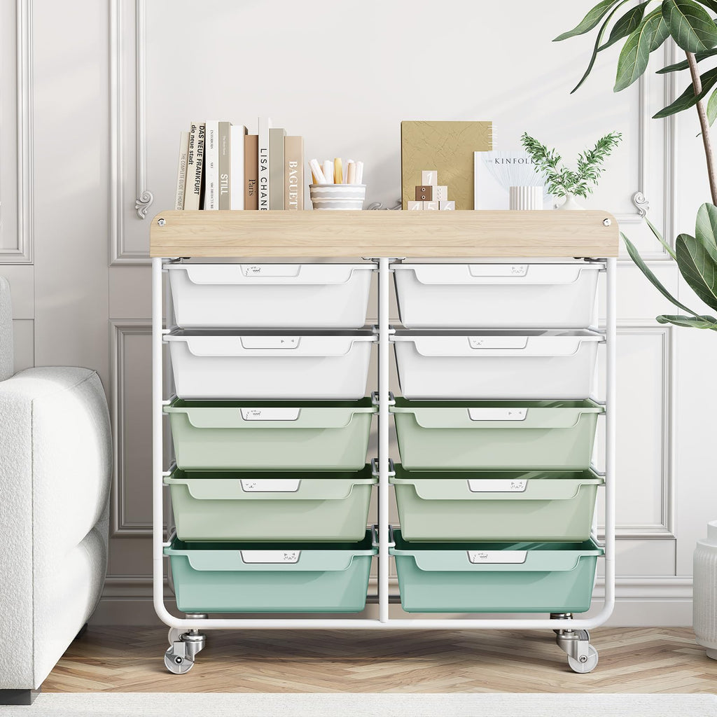 10 Drawer Rolling Cart Green J5281
