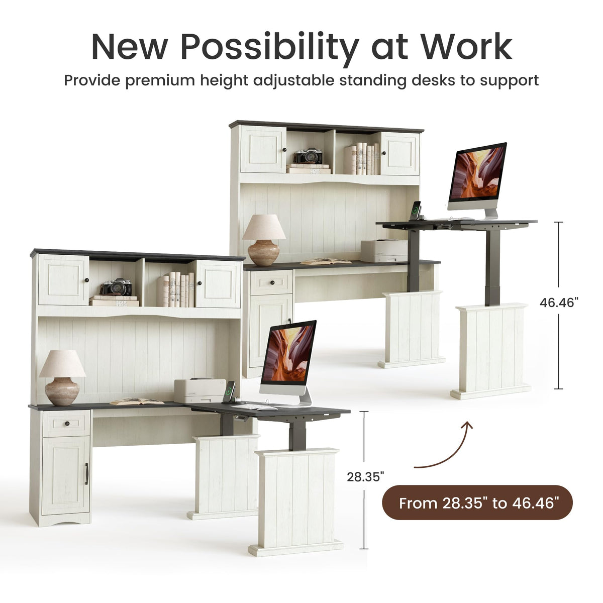 L Shaped Electric Standing Desk with Hutch and Drawers Z963450