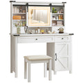 White Vanity Desk with Mirror, LED Lights, Stool K284