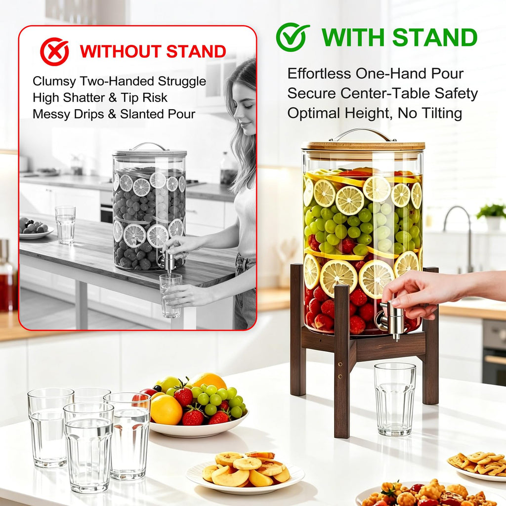 Adjustable Bamboo Drink Dispenser Stand for 2-5 Gallon X763532