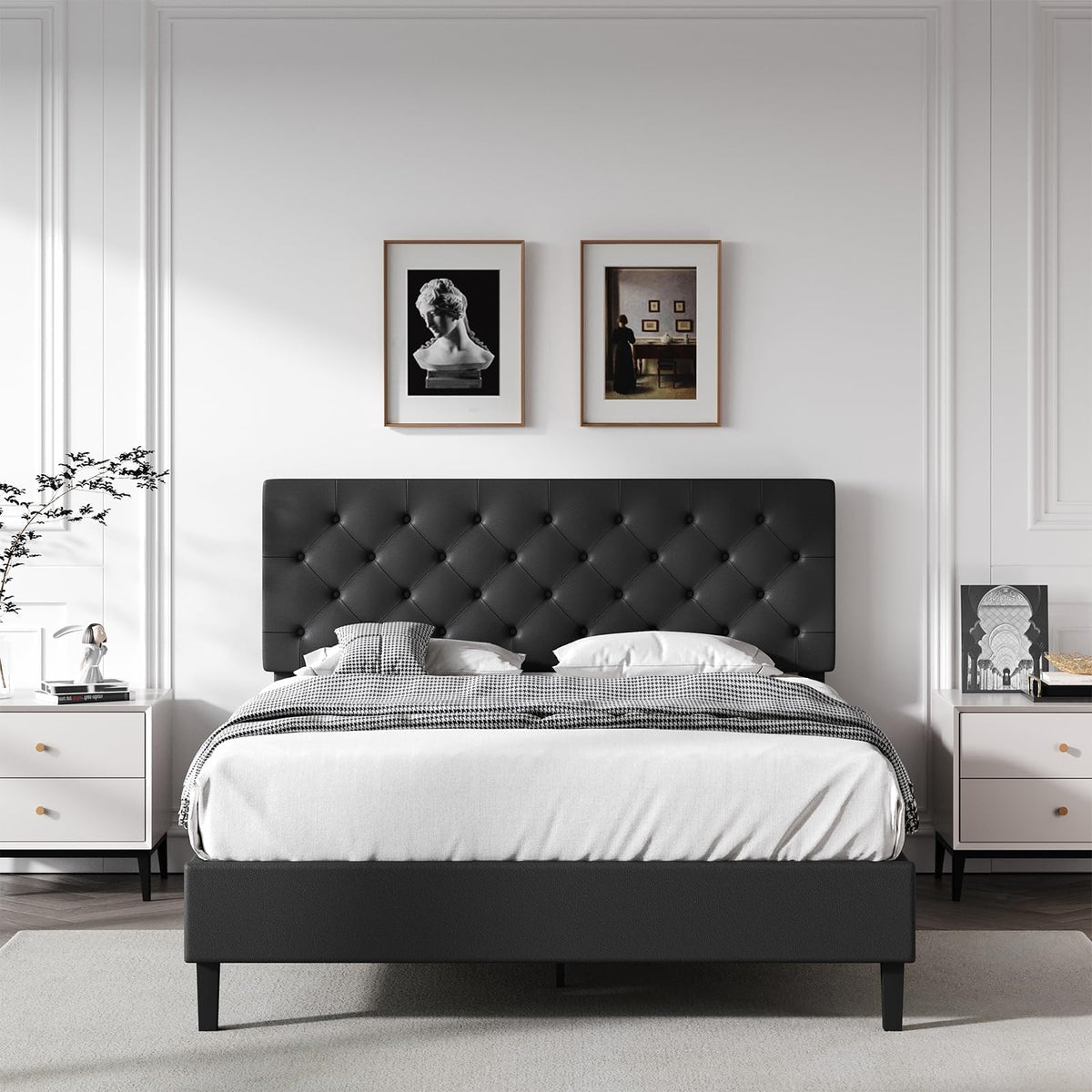 Queen Faux Leather Bed Frame with Headboard B5959