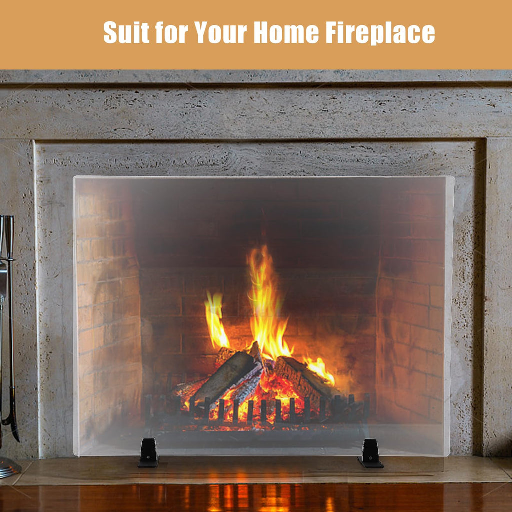 36 Inch Tempered Glass Fireplace Screen with Metal Black Base T383824