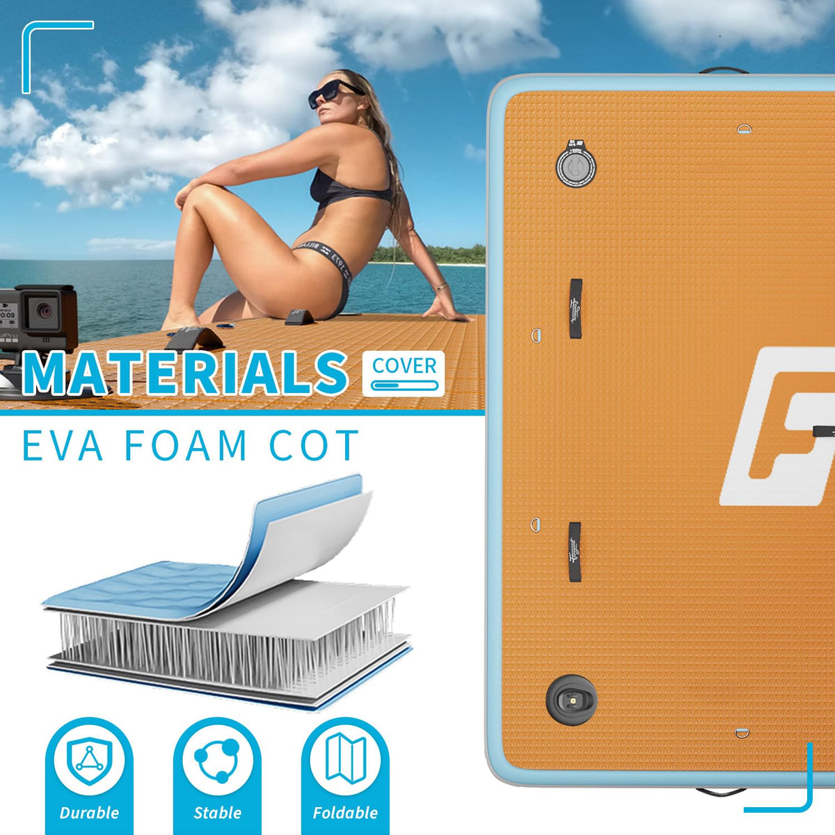 7×7' Inflatable Floating Dock with Soft Ladder E538
