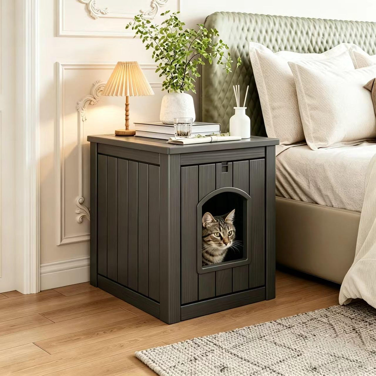 Black Outdoor Resin Cat House O652344