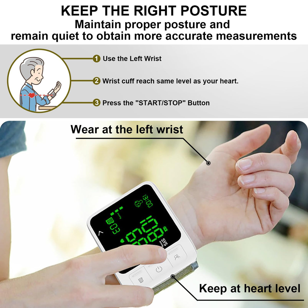 Wrist Blood Pressure Monitor with 2 Users Memory LCD Display G245995