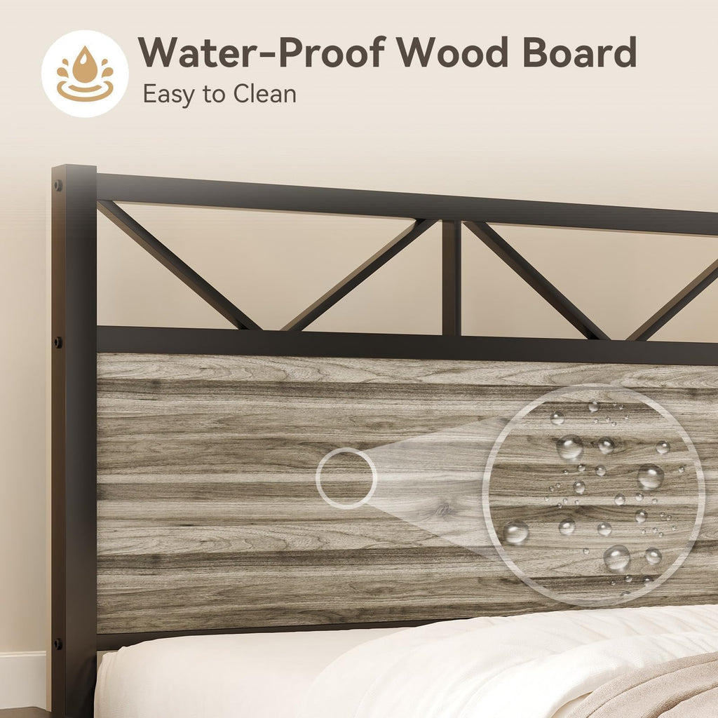 Wash Grey Twin Size Bed Frame with Tall Headboard E752953