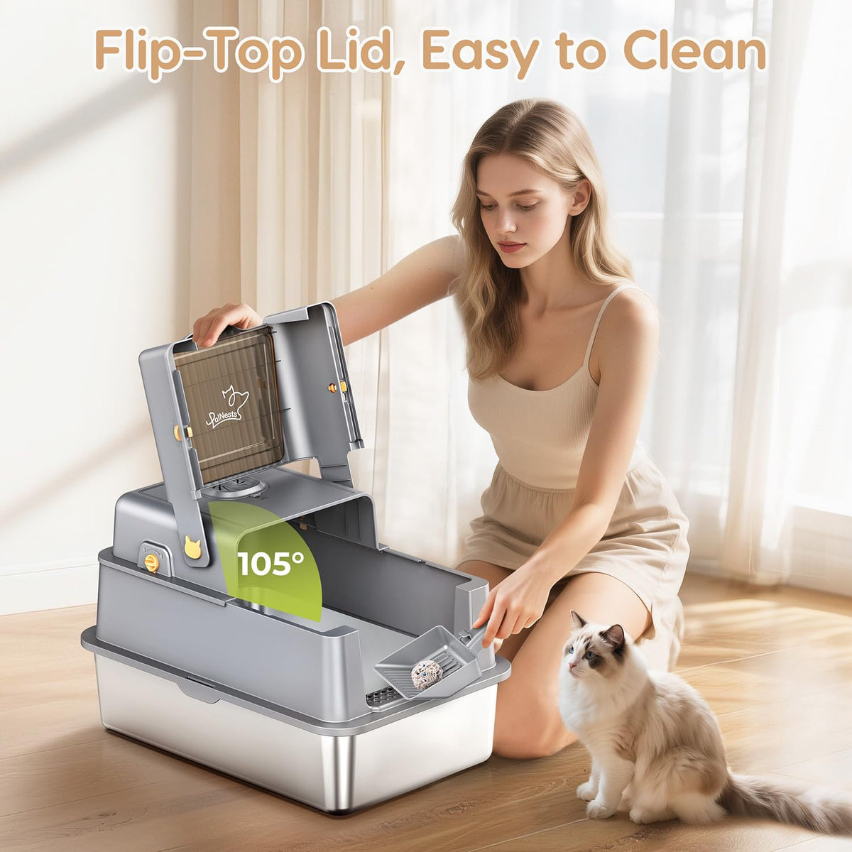 Stainless Steel Litter Box with Lid F233
