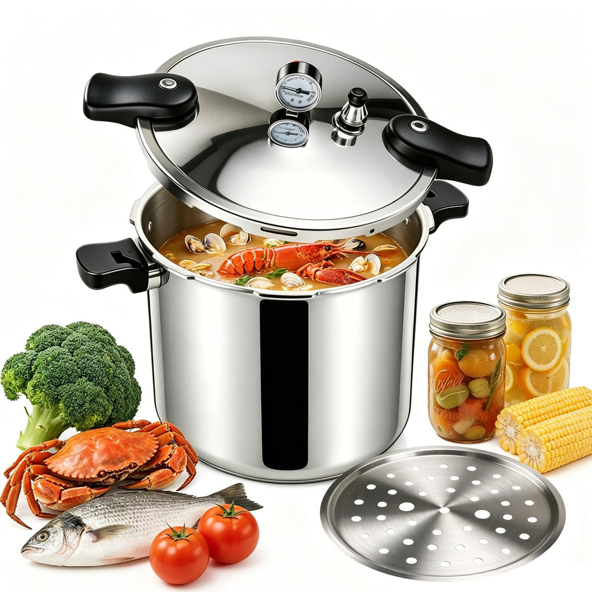23-24QT Aluminum Pressure Cooker with Pressure Gauge L992