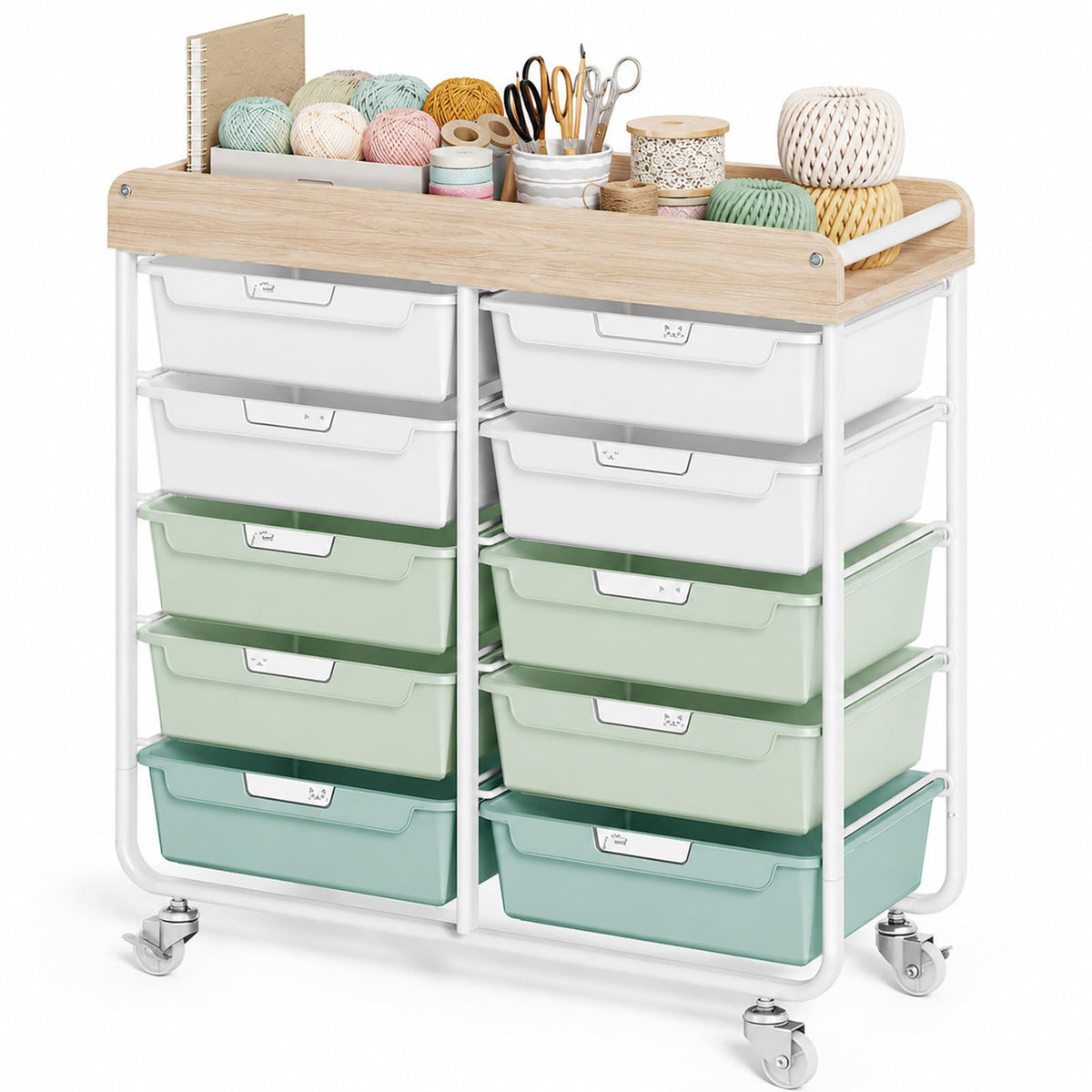 10 Drawer Rolling Cart Green J5281