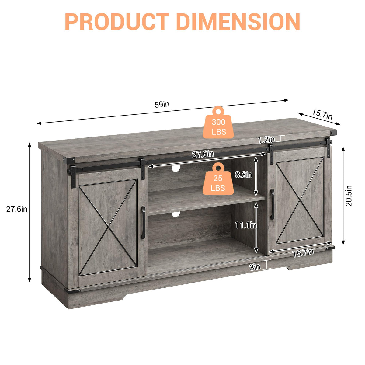 Farmhouse TV Stand with Storage Cabinets & Sliding Barn Door J651877