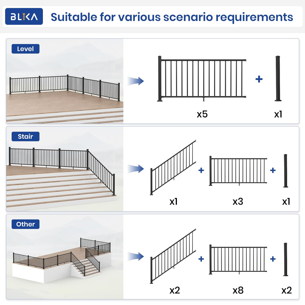 Aluminum Stair Railing Kit with Post, Matte Black N973