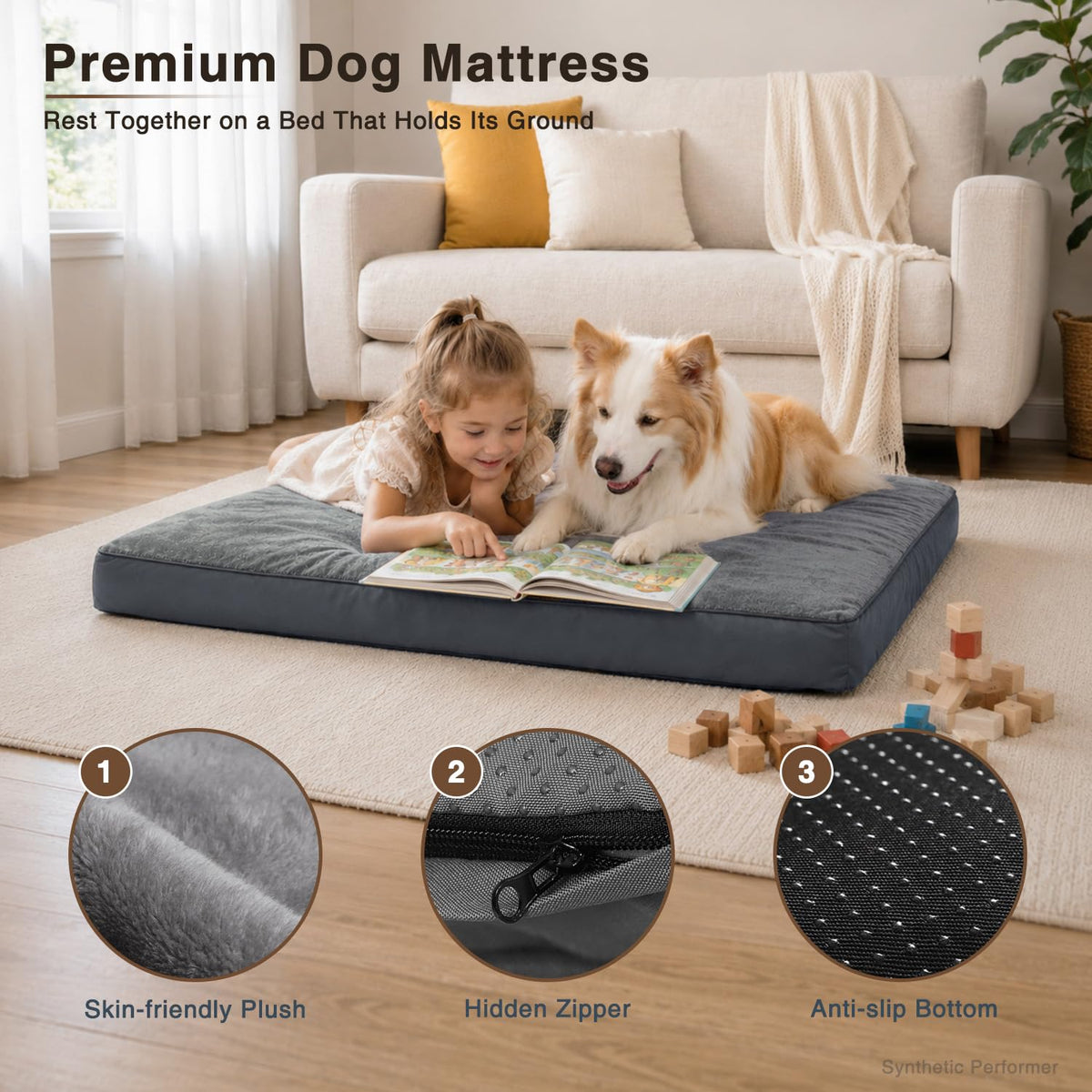 Large Plush Dog Bed with Washable Cover A6805