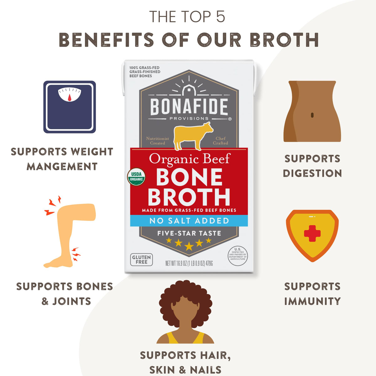 Organic Beef Bone Broth No Salt Added 16.9oz 6 Pack V335