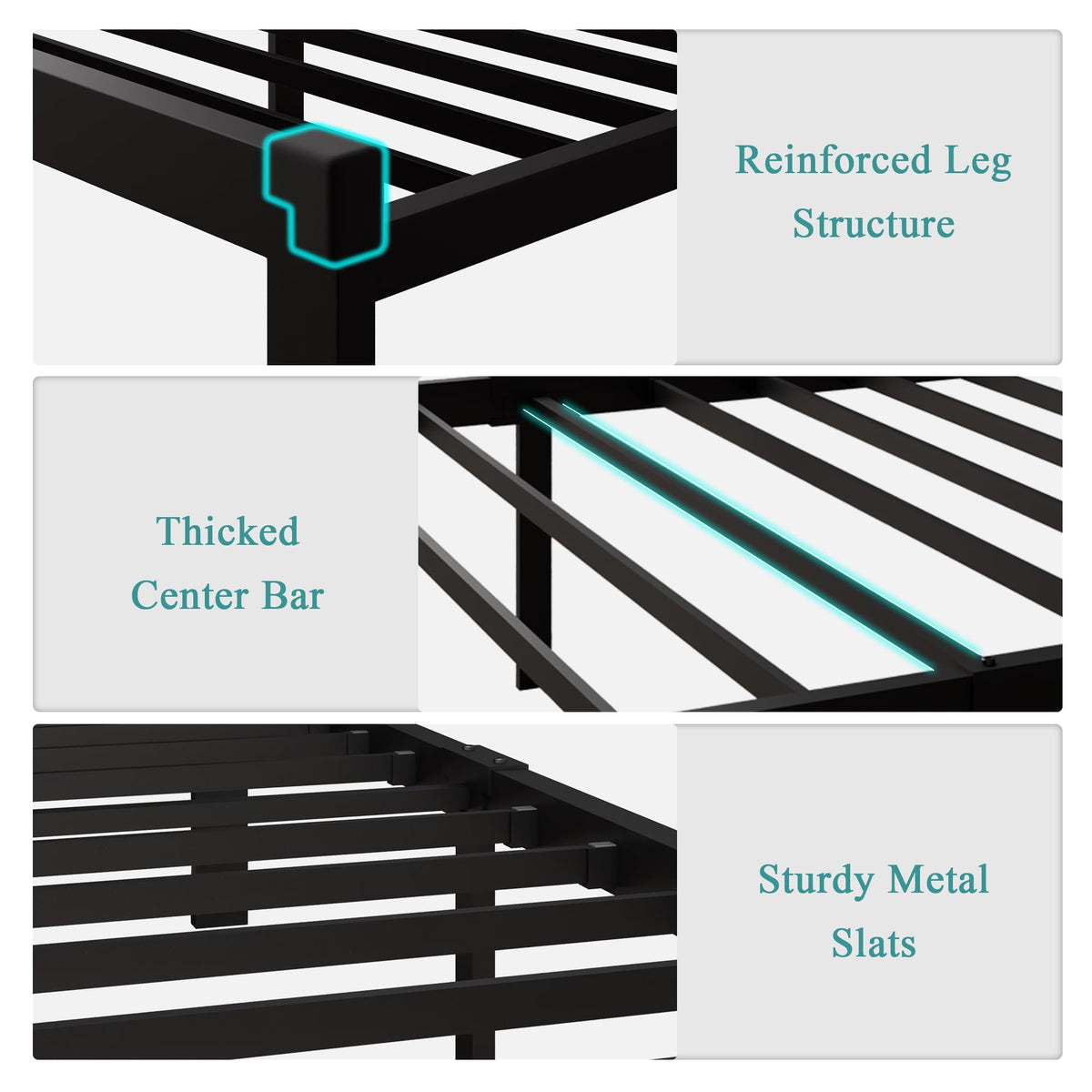 Twin Size Black Metal Platform Bed Frame with Faux Leather Button Tufted Headboard U417144