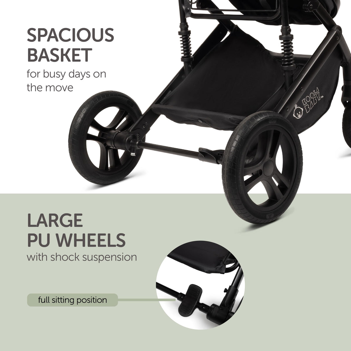 2-in-1 Foldable Baby Stroller with Extendable Canopy V183884
