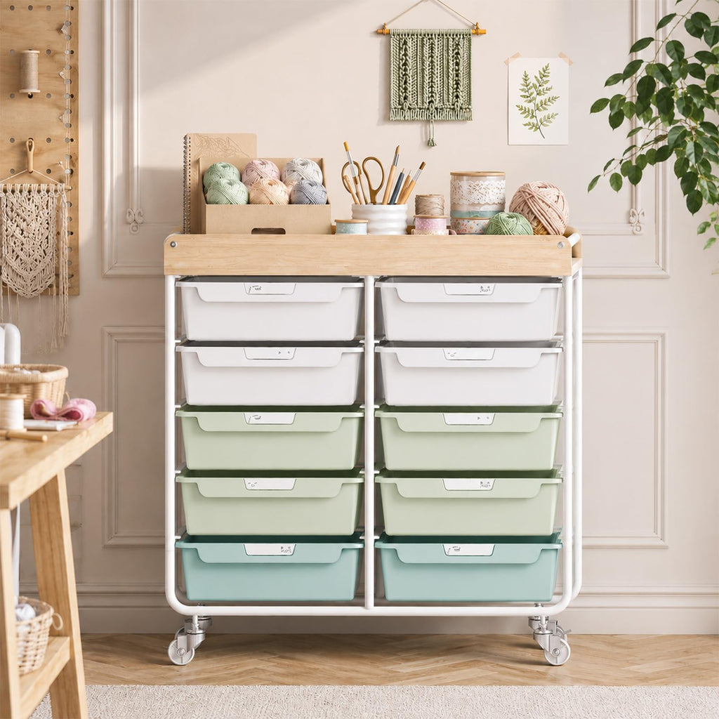 10 Drawer Rolling Cart Green J5281