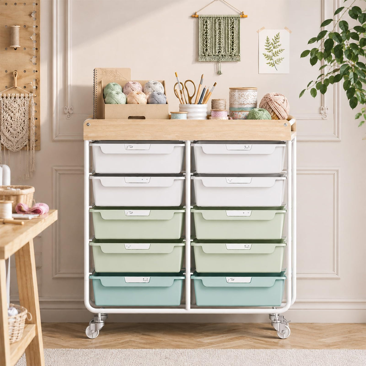 10 Drawer Rolling Cart Green J5281