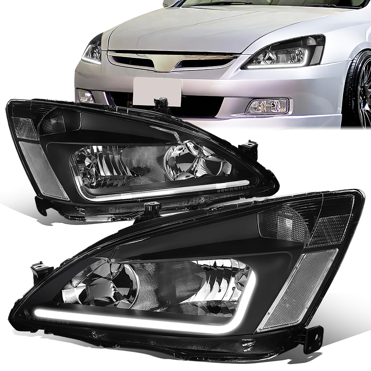 Headlight Assembly Left Right LED DRL Headlamp Set Black Housing Clear Corner F866158
