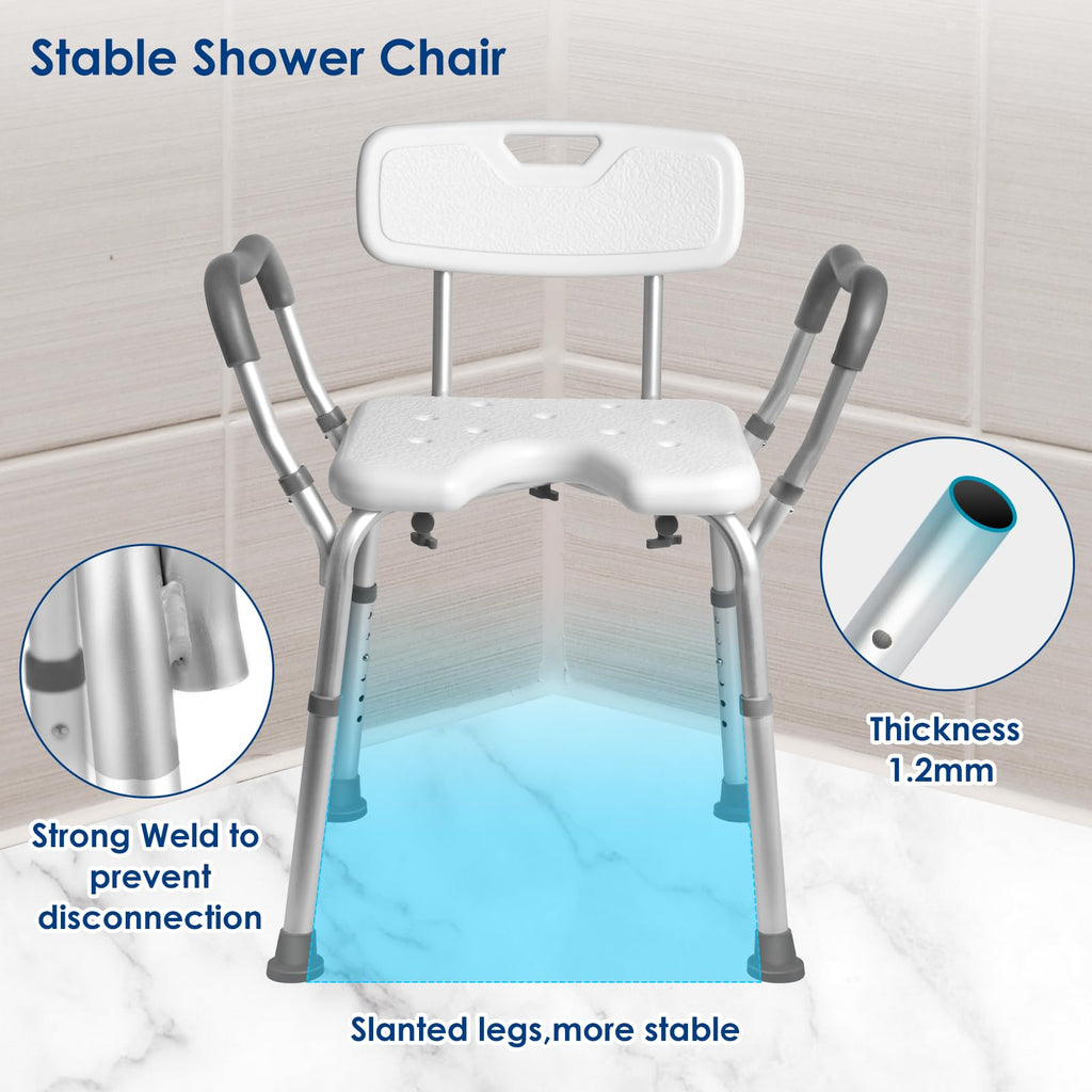 Extra Wide Padded Armrests Shower Chair, 500lbs Capacity, Aluminum M22216